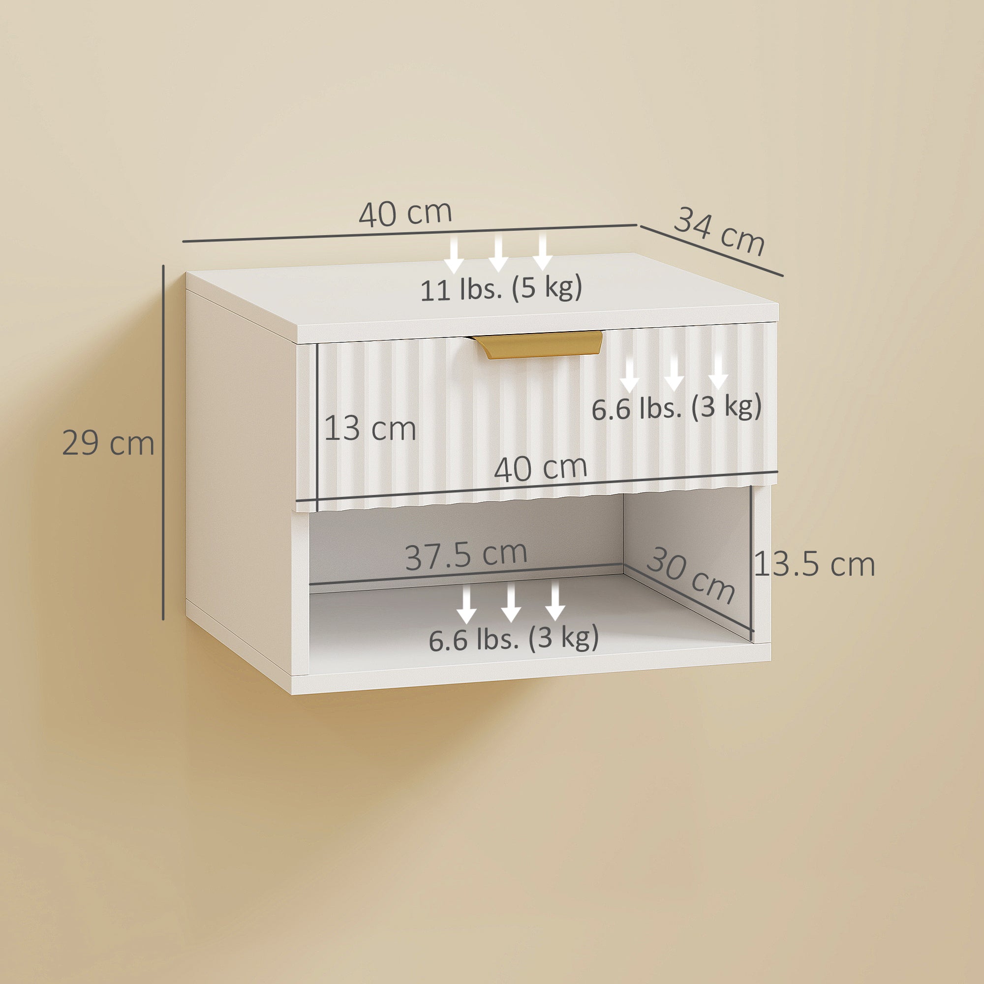 Kozy Floating Nightstands Set of 2, Modern Wall Mounted Bedside Tables with Fluted Drawer and Open Shelf for Bedroom, White