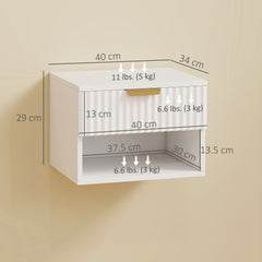 Kozy Floating Nightstands Set of 2, Modern Wall Mounted Bedside Tables with Fluted Drawer and Open Shelf for Bedroom, White