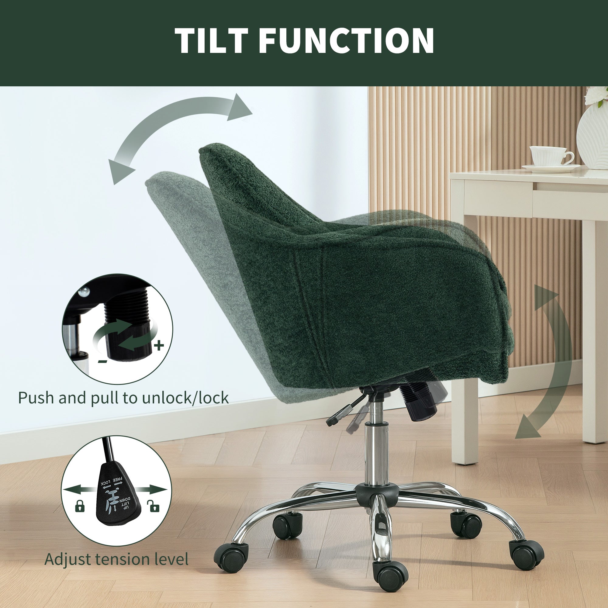 Kozy - Velvet-Feel Office Chair - Dark Green