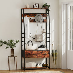 Kozy - 6-in-1 Industrial-Style Hallway Organiser - Brown/Black