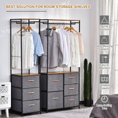 Kozy Chest of Drawers with Coat rack Steel Frame 5 Drawers  Bedroom Hallway Home Furniture Black Brown