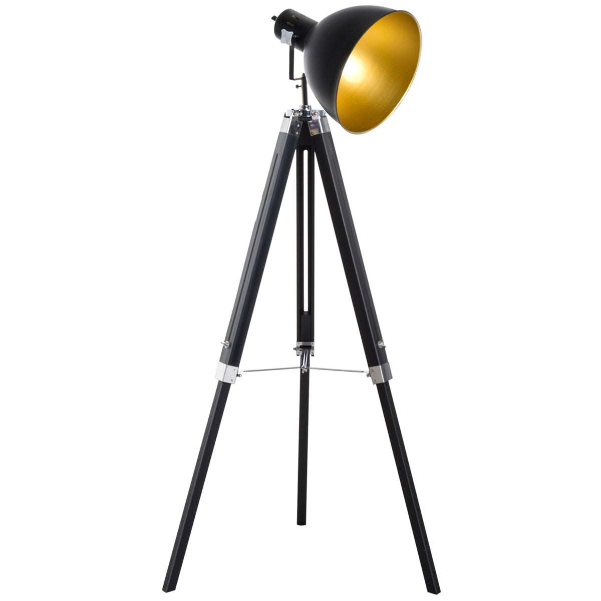Kozy Tripod Floor Lamp, Spotlight Reading Lamp w/ Adjustable Height, Angle, Wood Legs for Living Room, Bedroom, Home, Office, Black and Gold