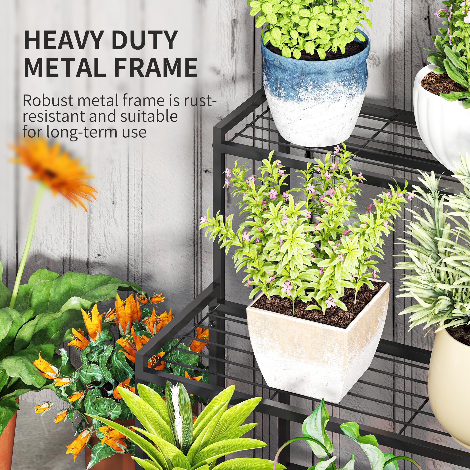 Kozy - Three-Tier Metal Plant Shelf - Black