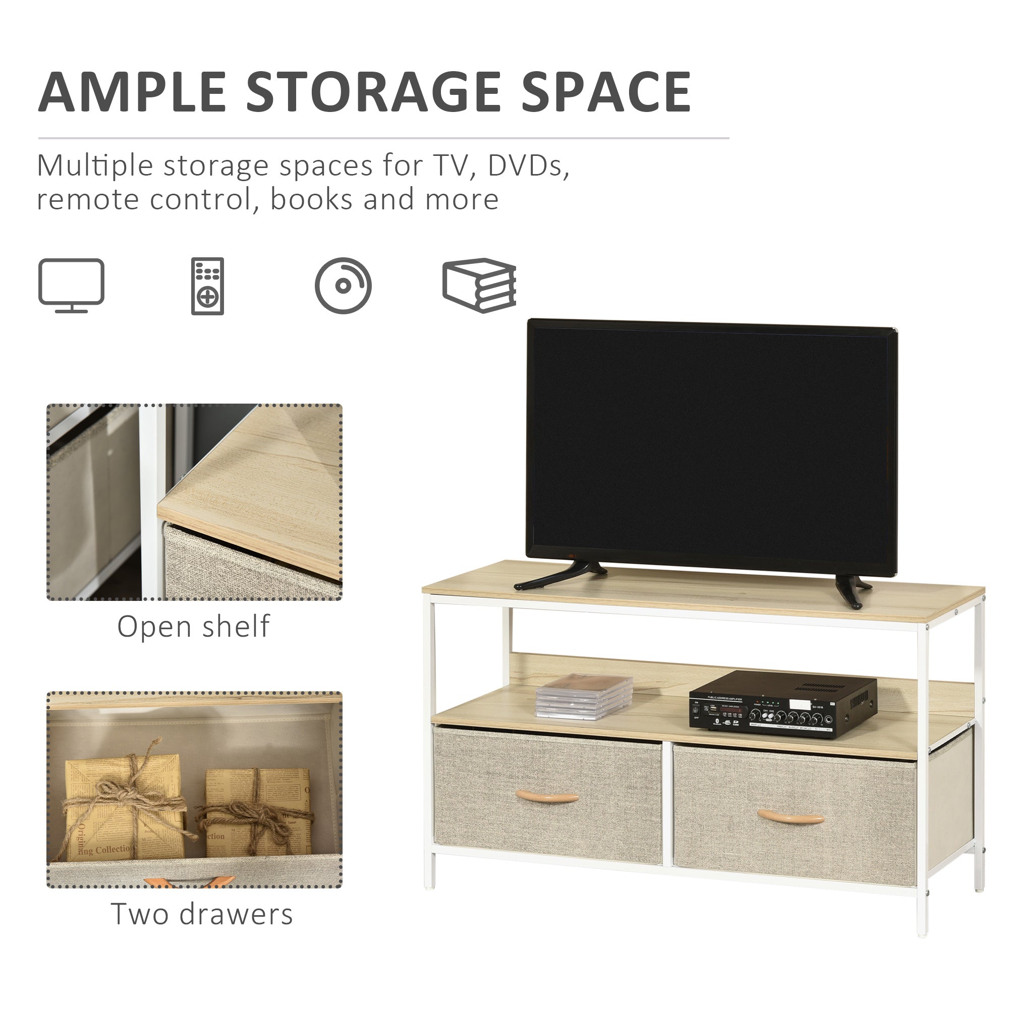 Kozy TV Stand Cabinet with 2 Foldable Drawers - Maple Colour