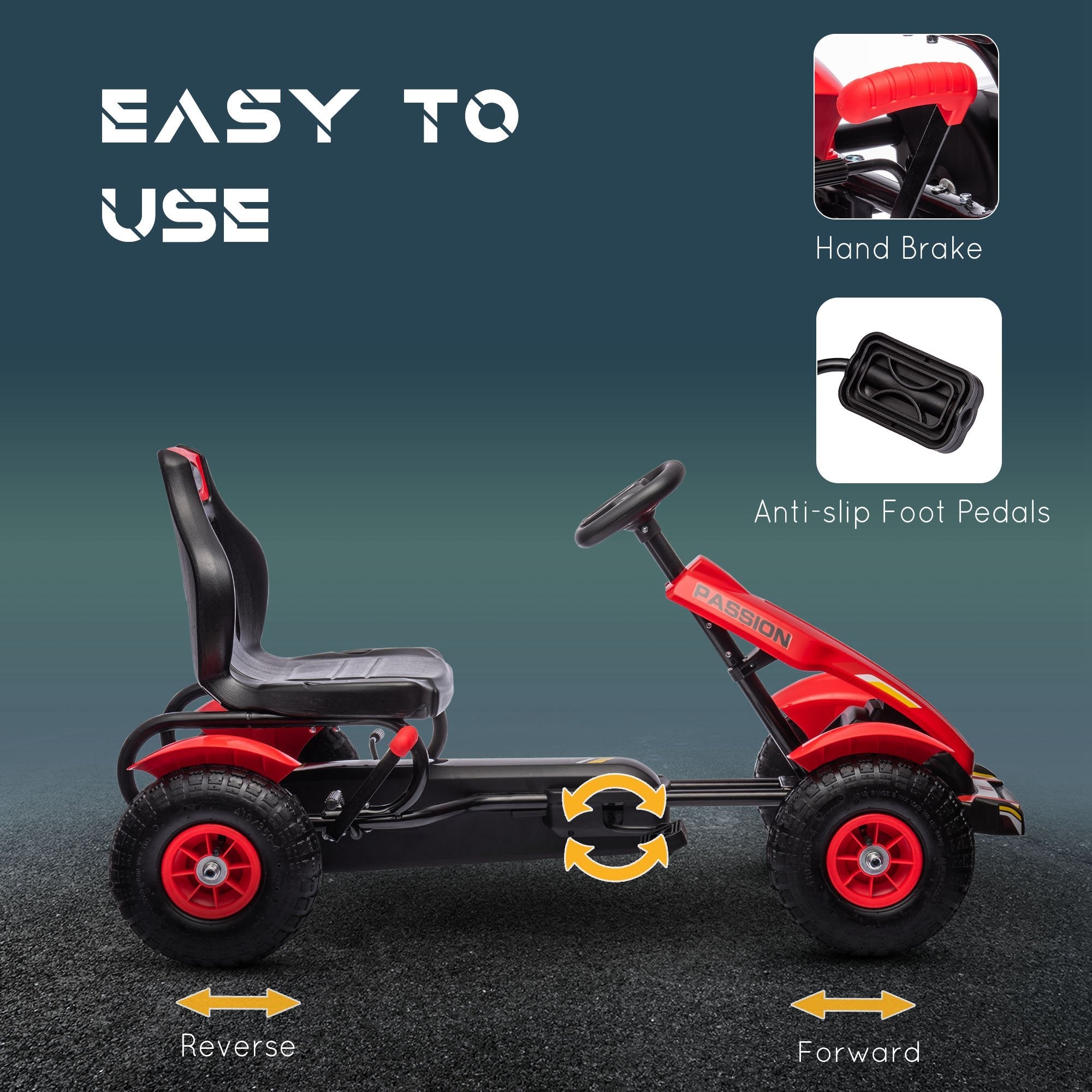 HOMCOM Go Kart for Kids, Pedal Powered Ride On, Adjustable Seat, Pneumatic Tyres, Handbrake, for 5-12 Years, Red | Aosom UK