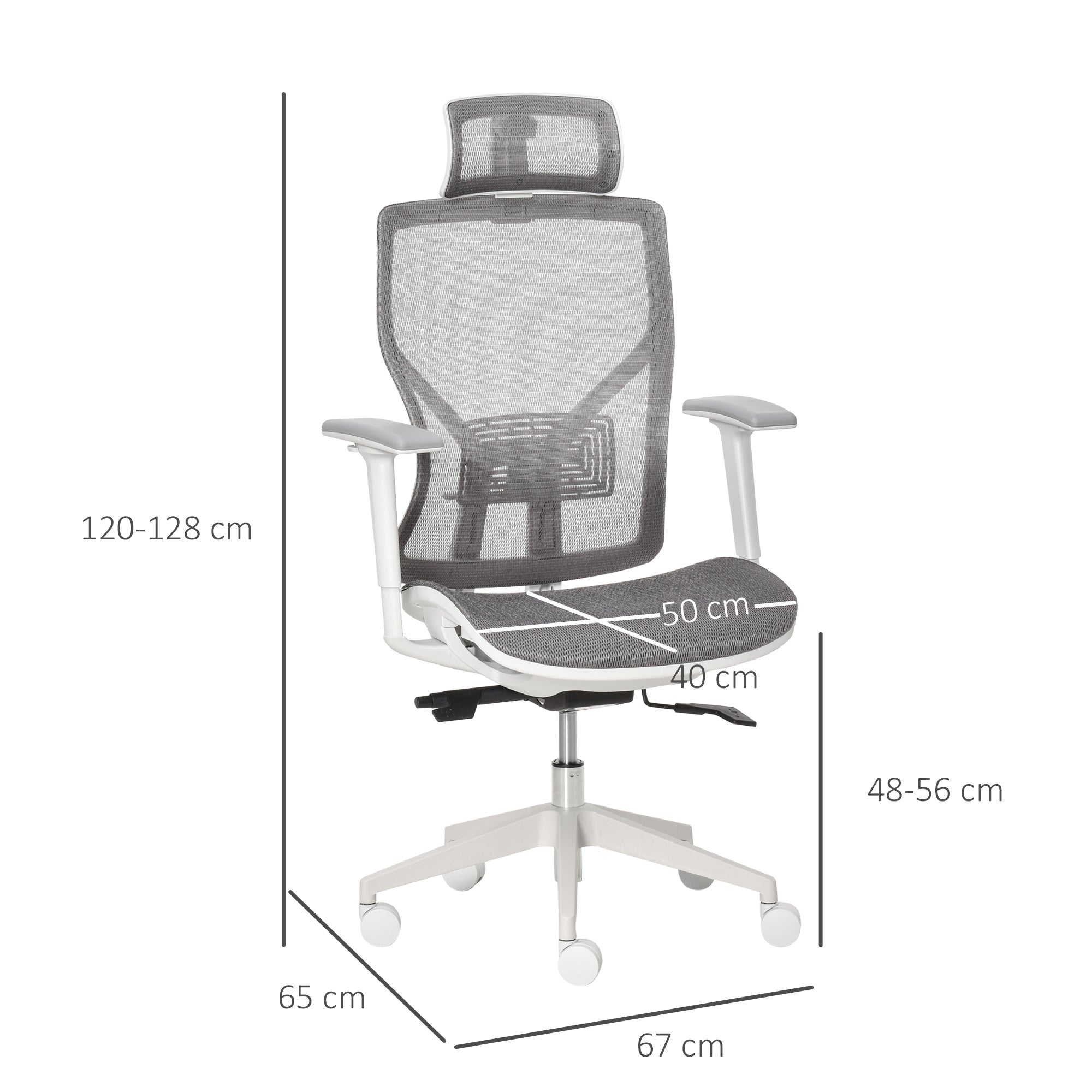 Vinsetto Ergonomic Office Chair with 360° , Wheel, Mesh Back, Adjustable Height & 3D Armrest for Home Office, Grey