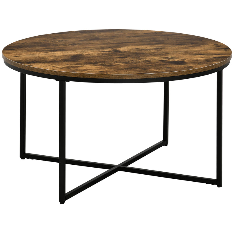 Round Coffee Table, Industrial Side Table with Frame, Large Coffee Tables for Living Room, Bedroom