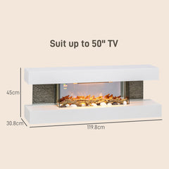 Kozy - 47inch / 120cm Electric Fireplace Wall Mounted, Freestanding, Glass Electric Fire Suite with Mantel, Adjustable LED Flame Effect and Temperature, Log, Pebble, Remote Control, 2000W, White