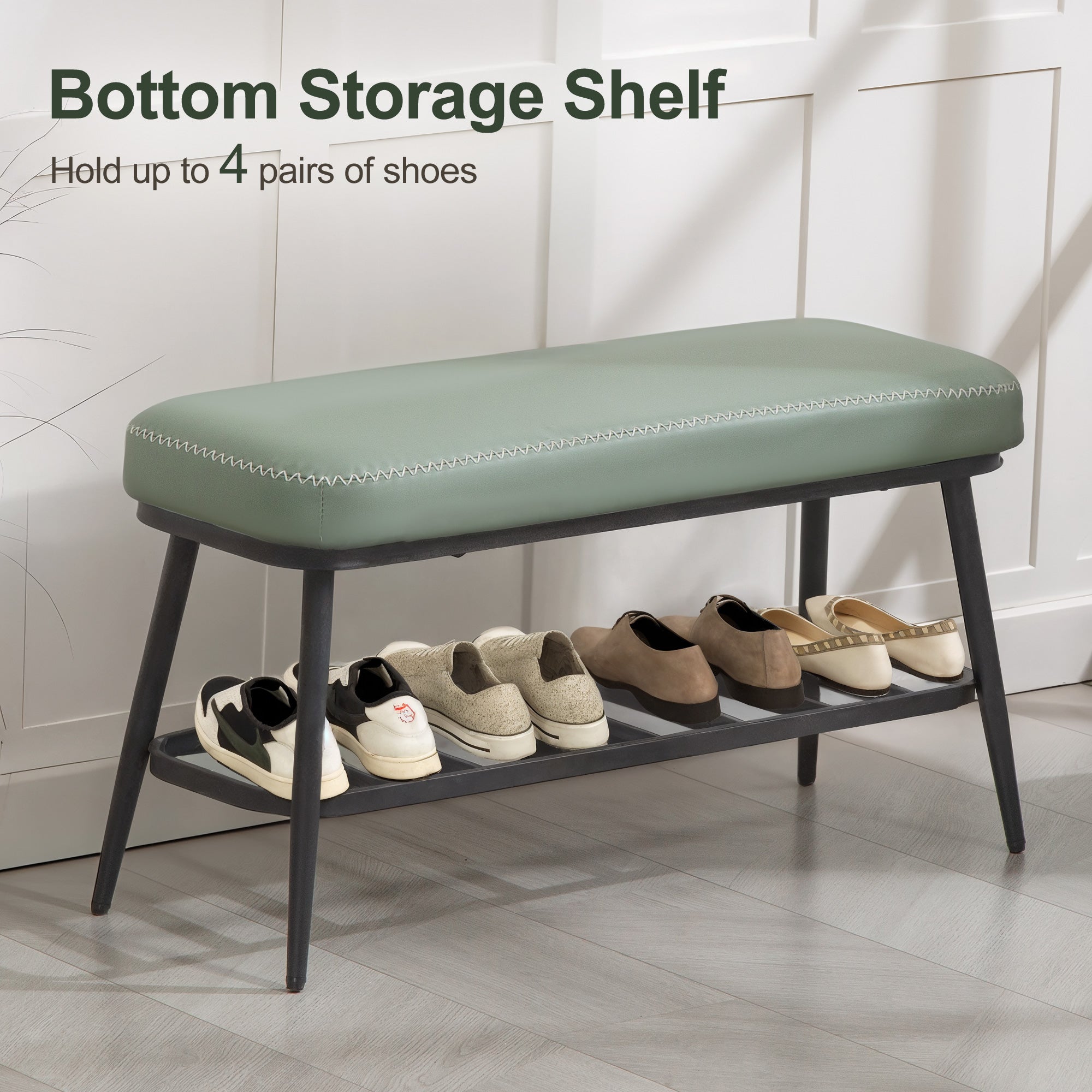 Kozy - PU Leather Shoe Storage Bench - Green