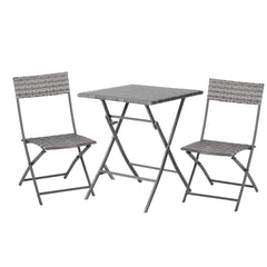 Kozy 2-Seater Chair Bistro Set Garden Patio Table & Chair Black Rattan Furniture Grey