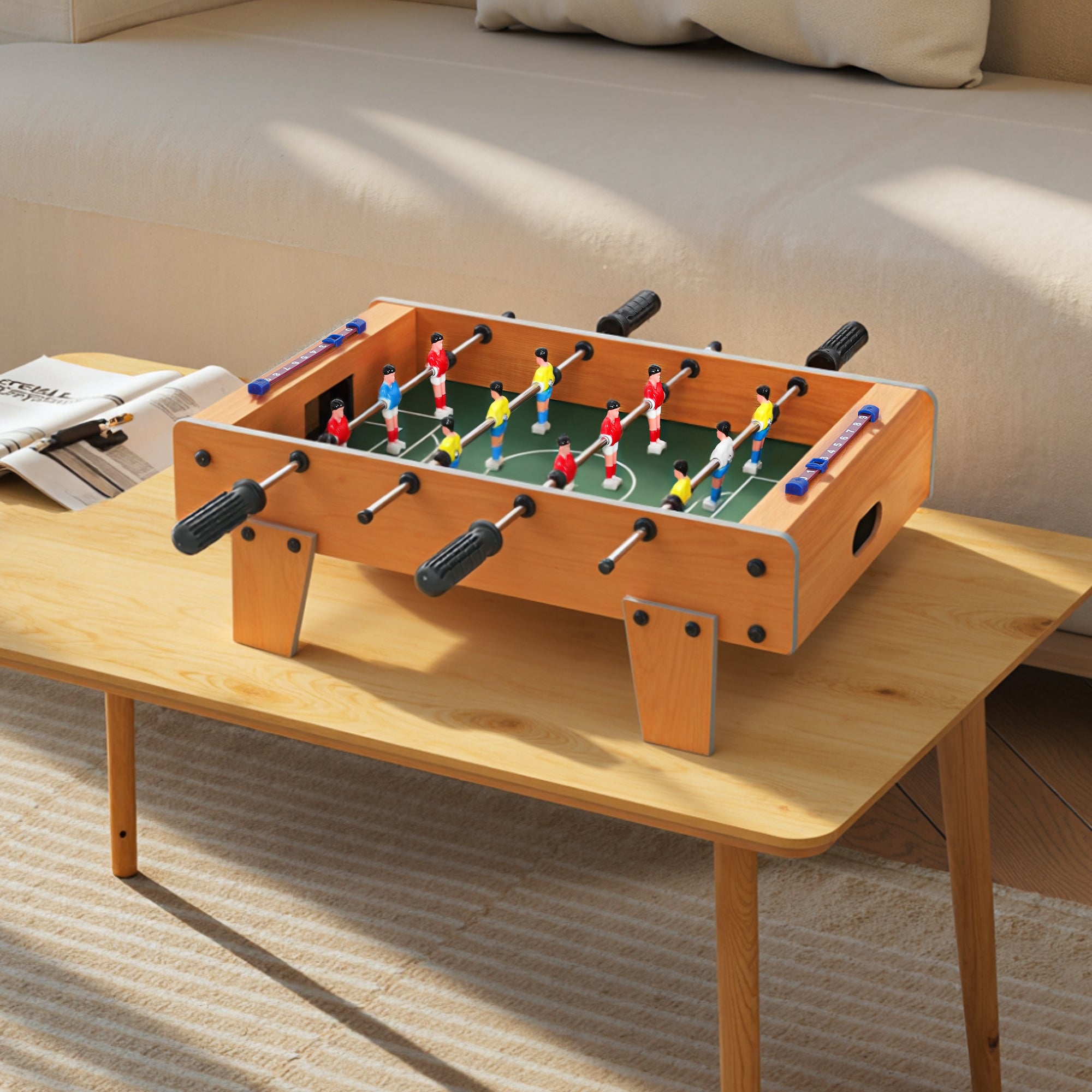 Kozy 20 in Table-top Football Table with Stainless Steel Rods, Compact Foosball Table for Kids and Adults, All-Inclusive Foosball Game Set for Indoor, Nature Wood Finish