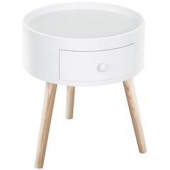 HOMCOM Modern Round Coffee Table, Wooden Side Table with Drawer, Wood Legs, Living Room Storage, White | Aosom UK