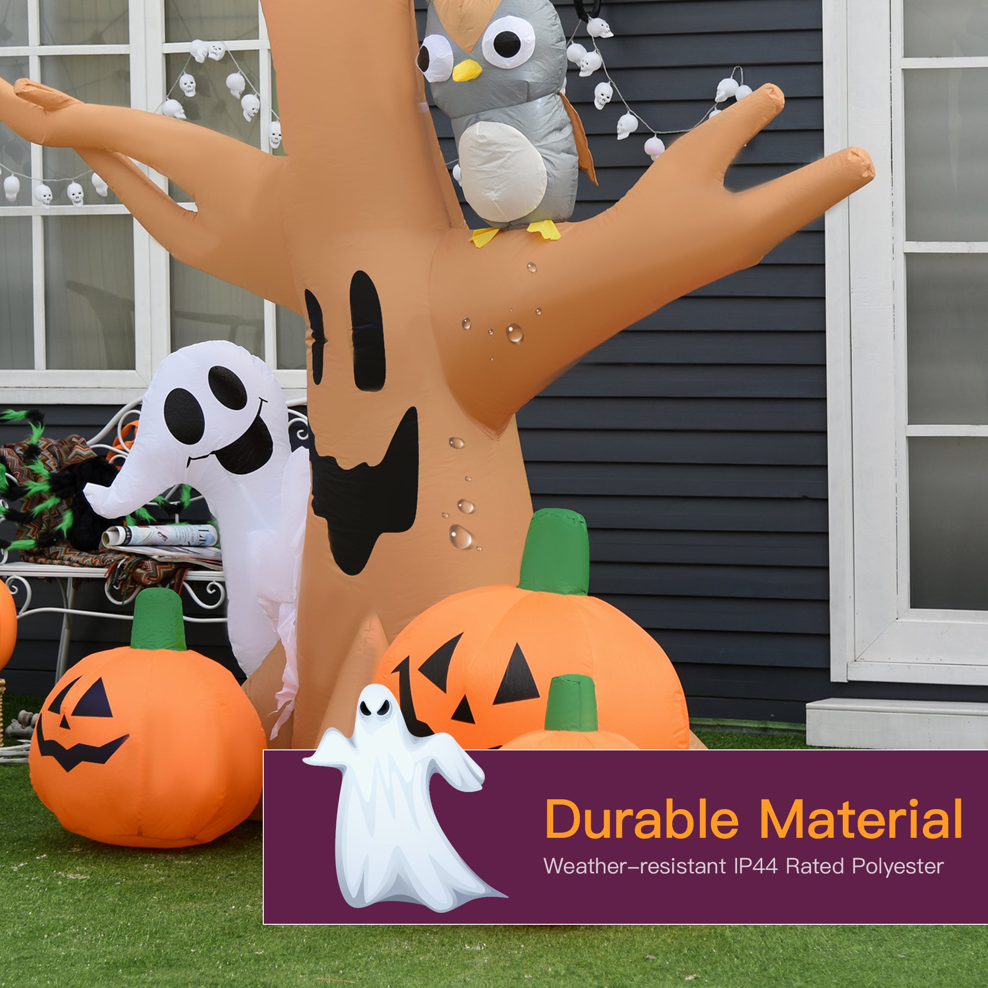 Kozy 240cm Large Halloween Scary Lighting Inflatable Tree Ghost 3 Pumpkins Owl 4 LED Indoor Outdoor Holiday Decoration