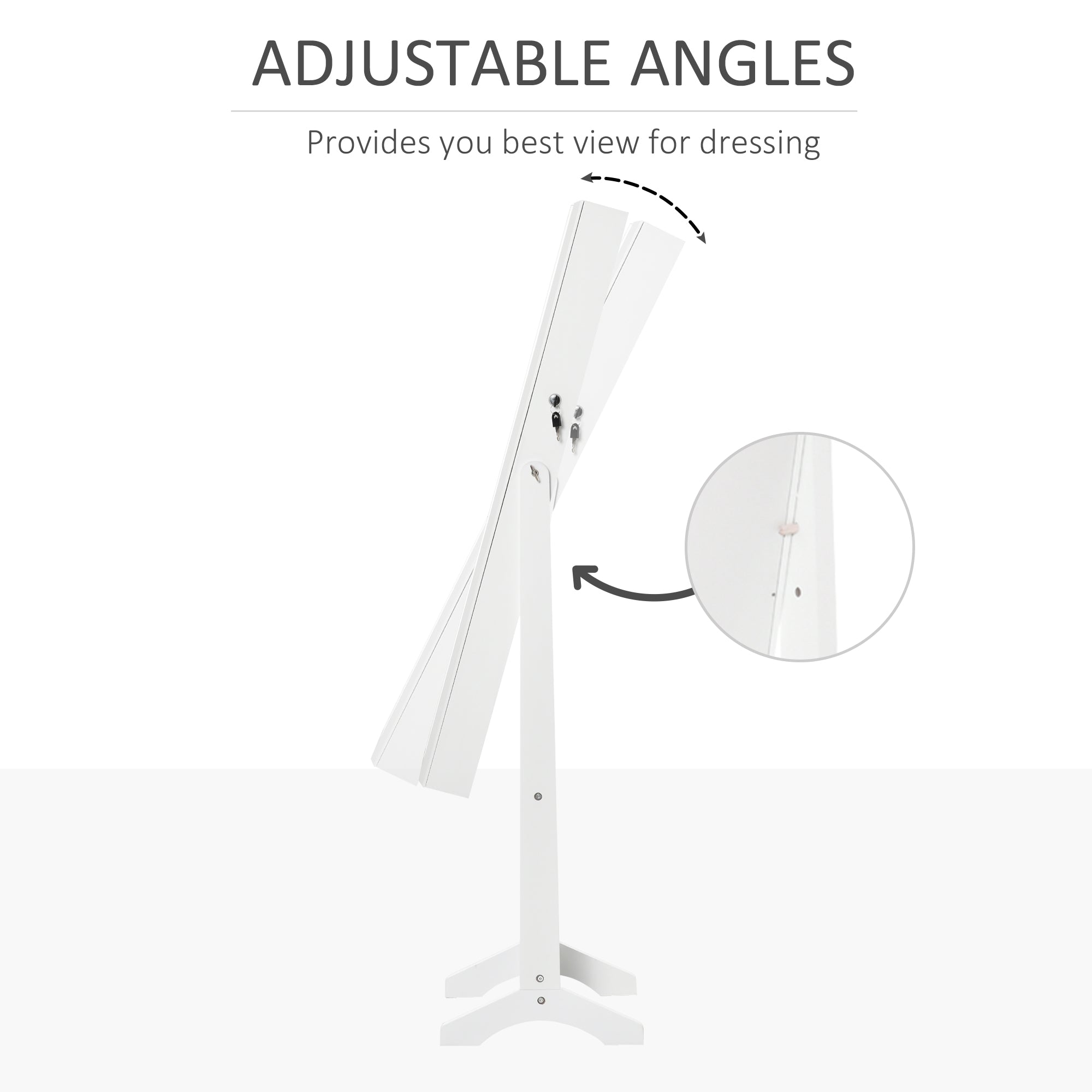 Kozy Full Length Mirror with Storage, Jewellery Cabinet with Mirror, Adjustable Angle and Stand, Lockable Jewellery Organiser for Bedroom Dressing Room, Grey