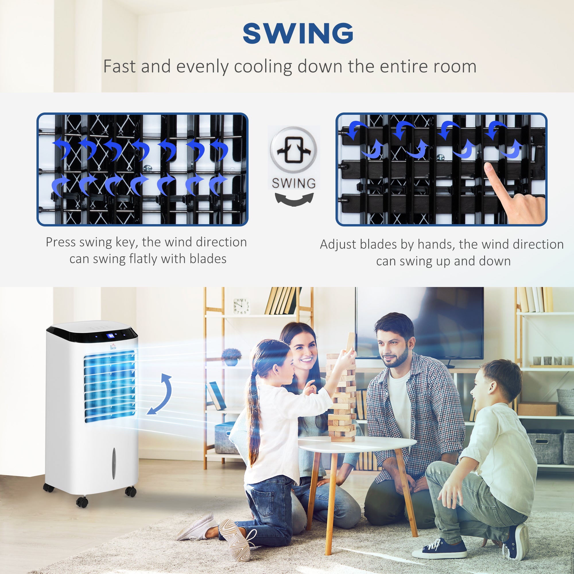 Kozy Portable Air Cooler, Evaporative Anion Ice Cooling Fan Water Conditioner Humidifier Unit with 10L Water Tank, 3 Modes, 3 Speed, Remote, Timer, Oscillating for Home Quiet Bedroom, White