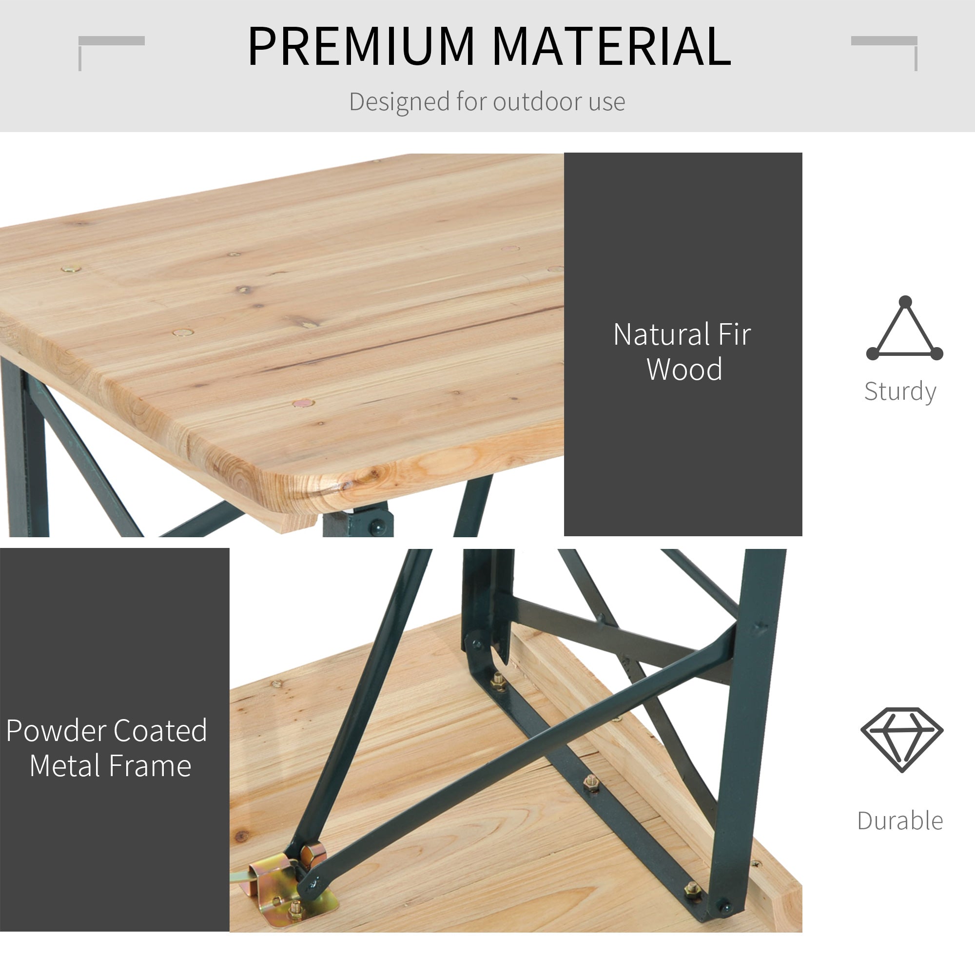 Kozy Portable Folding Camping Picnic Trestle Beer Table and 2 Bench Set Wooden Garden Furniture Patio Dining Party BBQ Chairs Stools