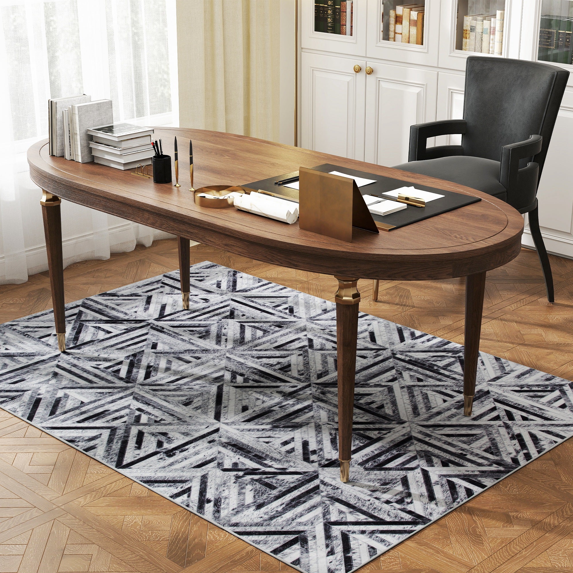 Kozy - Modern Area Rug, Triangle Pattern Non-Slip Washable Rug, Chenille Floor Carpet for Living Room, Bedroom, Dining Room, Home Office, 170 x 120 cm, Black