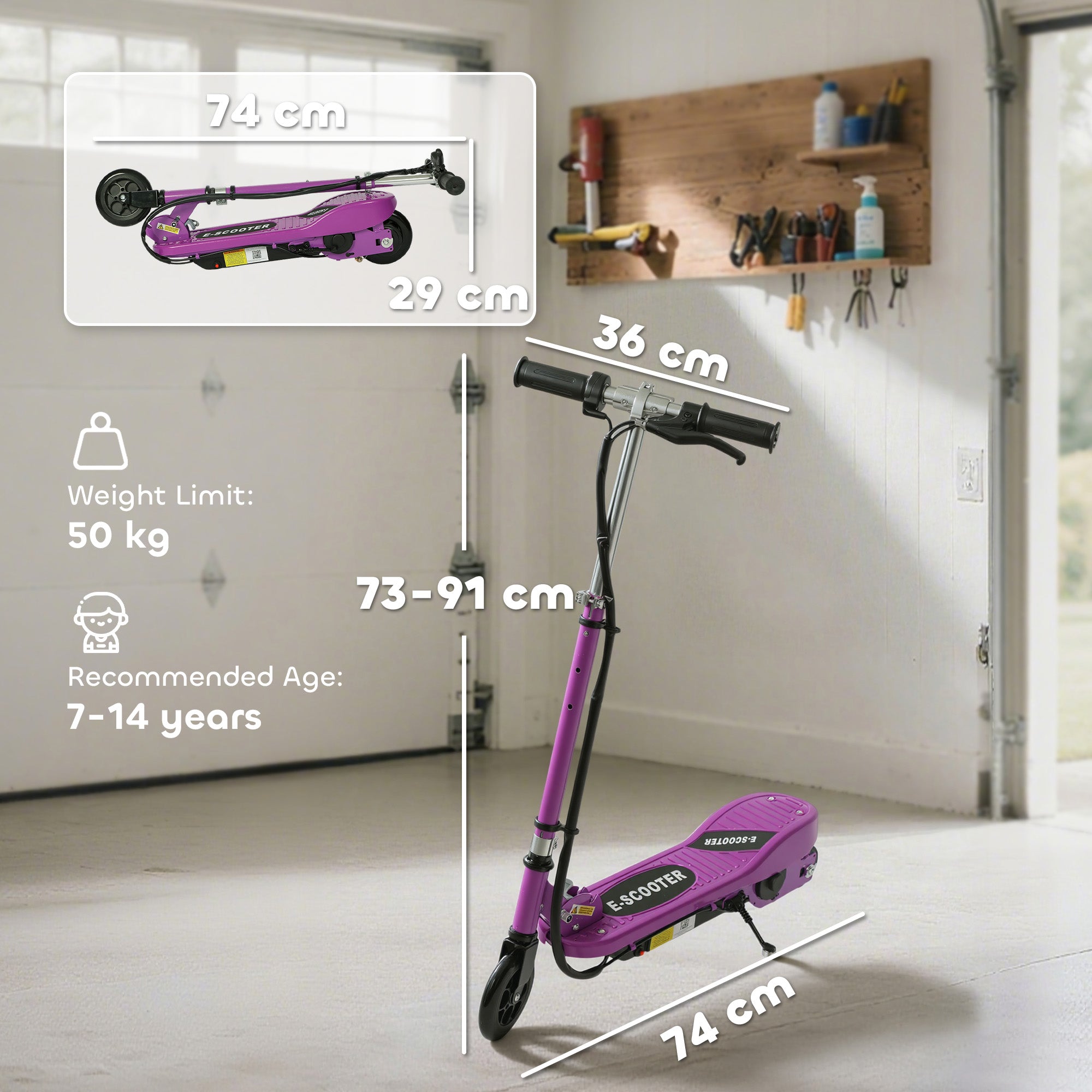 Kozy Foldable Electric Kids Scooter, Ride-on for Ages 7-14 Years, Purple