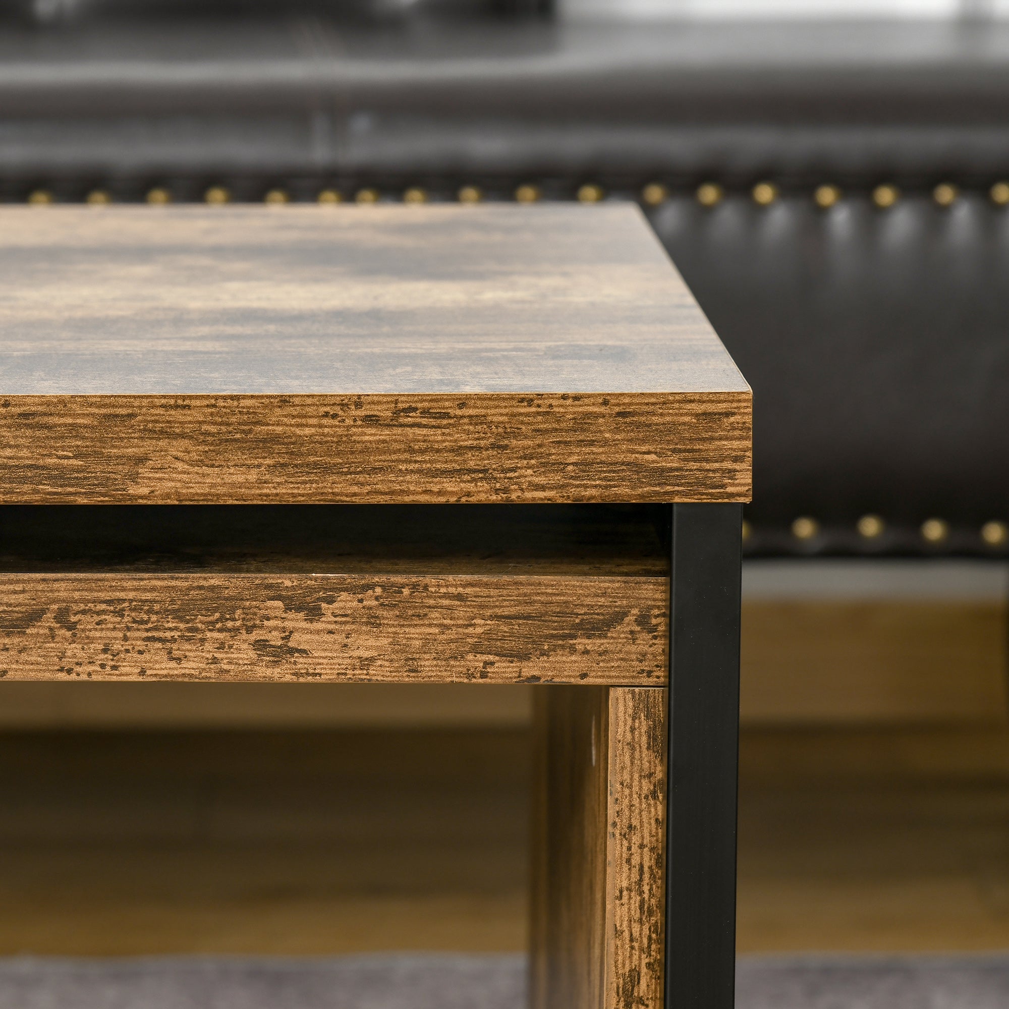 Kozy Nesting Coffee Table Set of 2, Industrial Stacking Side End Tables with Metal Frame for Living Room, Bedroom, Rustic Brown