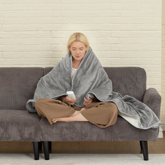 Kozy Electric Blanket with Dual Controllers, Machine Washable Heated Throw Blanket with Ultra Soft Flannel Fabric, 5 Heating Levels, 10 Hour Timer, Grey