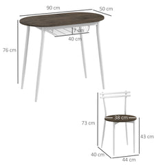 Kozy 3-Piece Dining Table and Chairs Set, Oval Kitchen Table with 2 Chairs, with Wire Storage Shelf and Steel Frame, Natural