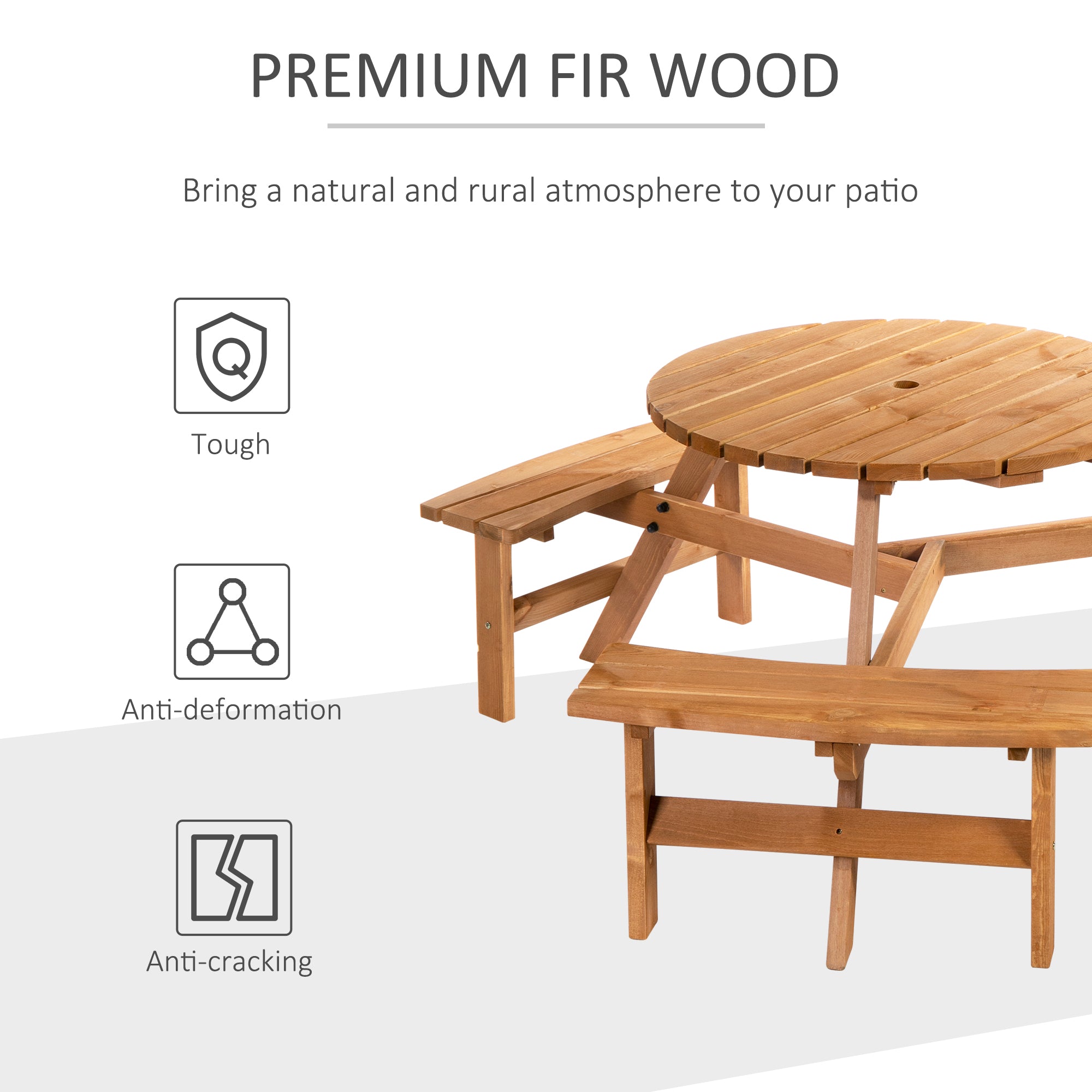 Outsunny Fir Wood Garden Pub Table & Bench Set, 6