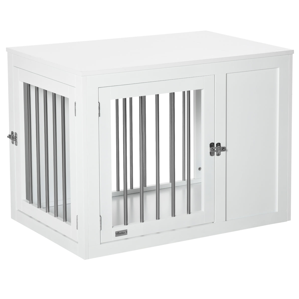 Kozy 2-in-1 Dog Cage and Side Table, with Two Lockable Doors, for Medium Dogs - White