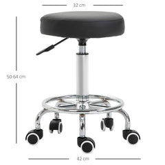 Kozy Round Rolling Stool, PU Leather Height Adjustable Stool Chair with Wheels and Swivel Seat for Salon, Massage, Spa, Home Kitchen, Black