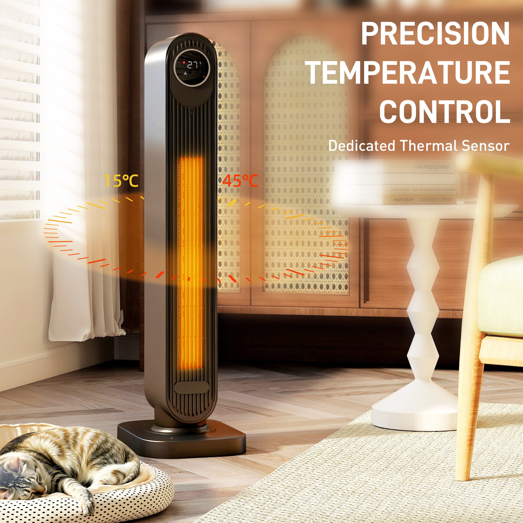 Kozy - 2000W Ceramic Electric Heater with Fan, Timer, Oscillation - Black