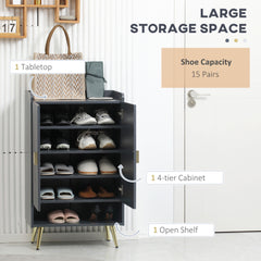 Kozy Modern Shoe Cabinet with 2 Doors, Open Shelf and Adjustable Shelves, 15 Pair Hallway Shoe Cupboard, Entryway Storage Unit, Grey