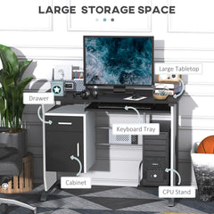 HOMCOM Computer Desk with Sliding Keyboard Tray Storage Drawers and Host Box Shelf Home Office Workstation (Black) | Aosom UK