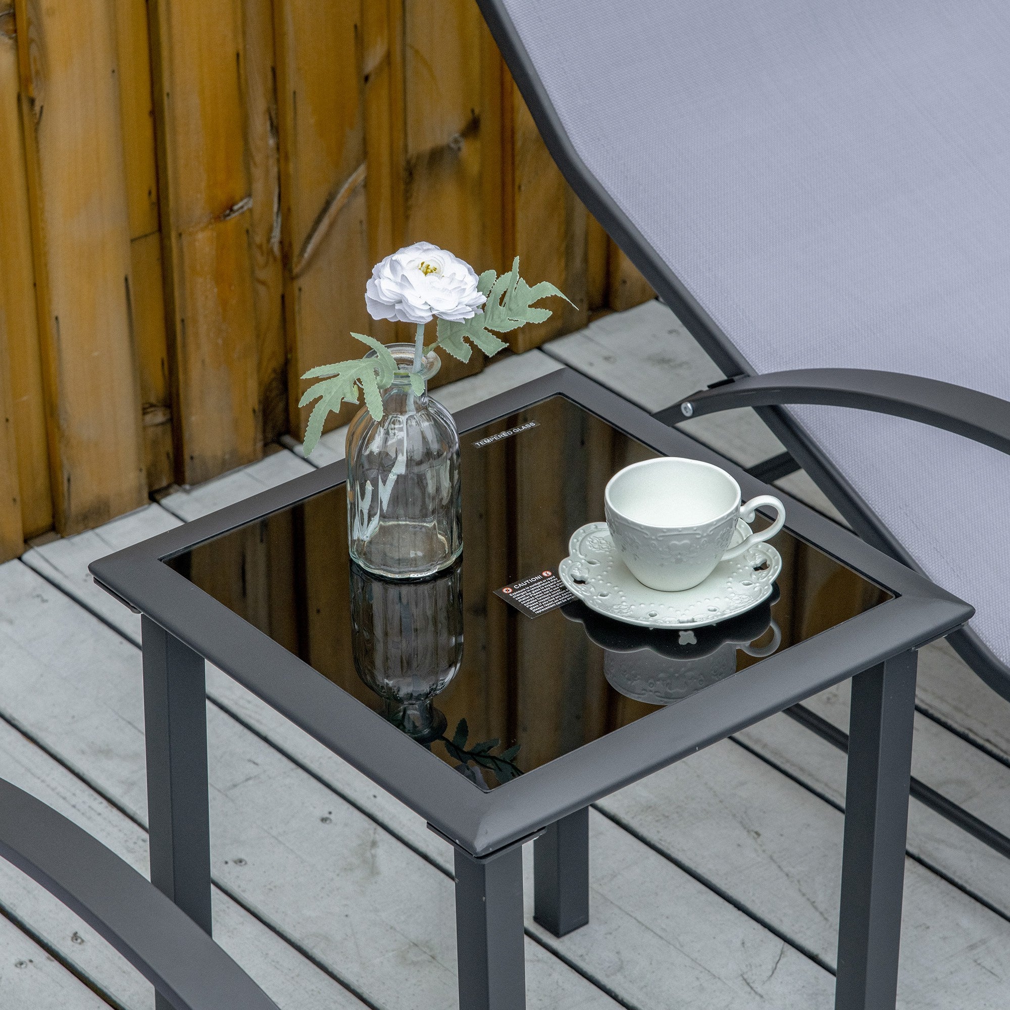 Kozy 3 Pieces Lounge Chair Set Metal Frame Garden Outdoor Recliner Sunbathing Chair with Table, Light Grey