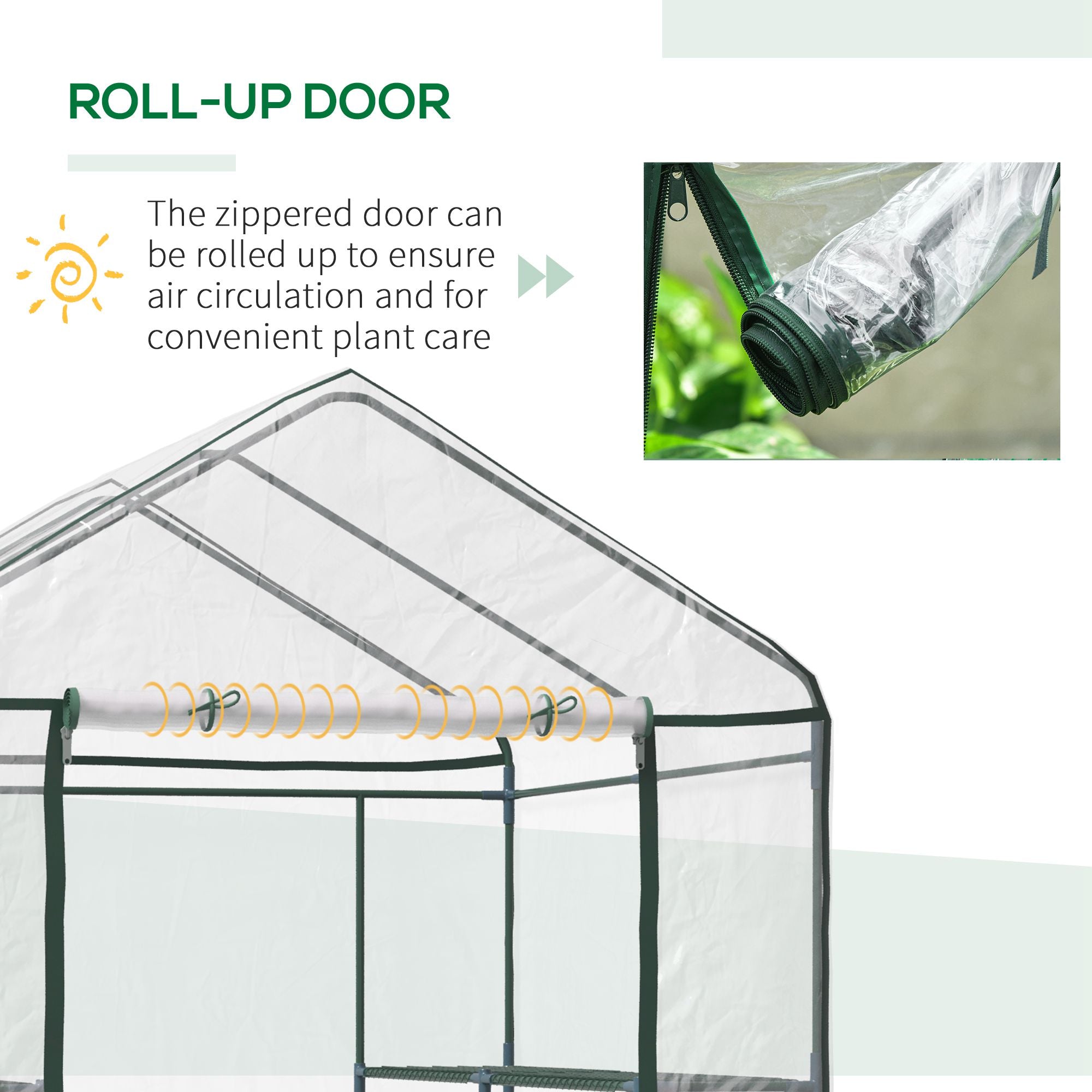 Kozy Walk in Greenhouse with 3-Tier 8 Shelves, Green House with Hemmed Cover, Roll-up Zipped Door, Steel Frame, 143 x 143 x 195cm