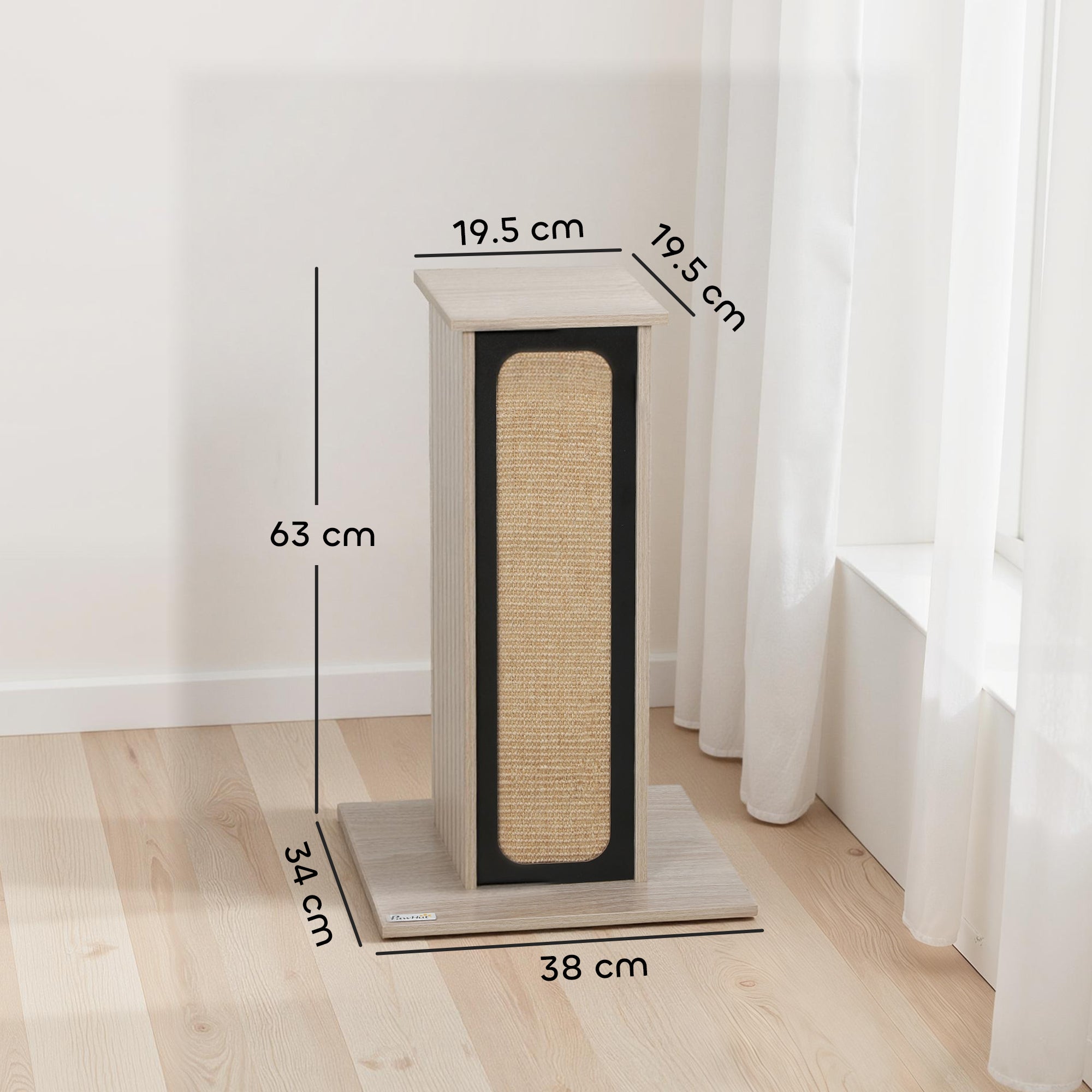 Kozy 63cm Cat Scratching Post, Cat Scratcher with Replaceable Scratching Board, Top Perch, Sisal Scratch Mat, Oak