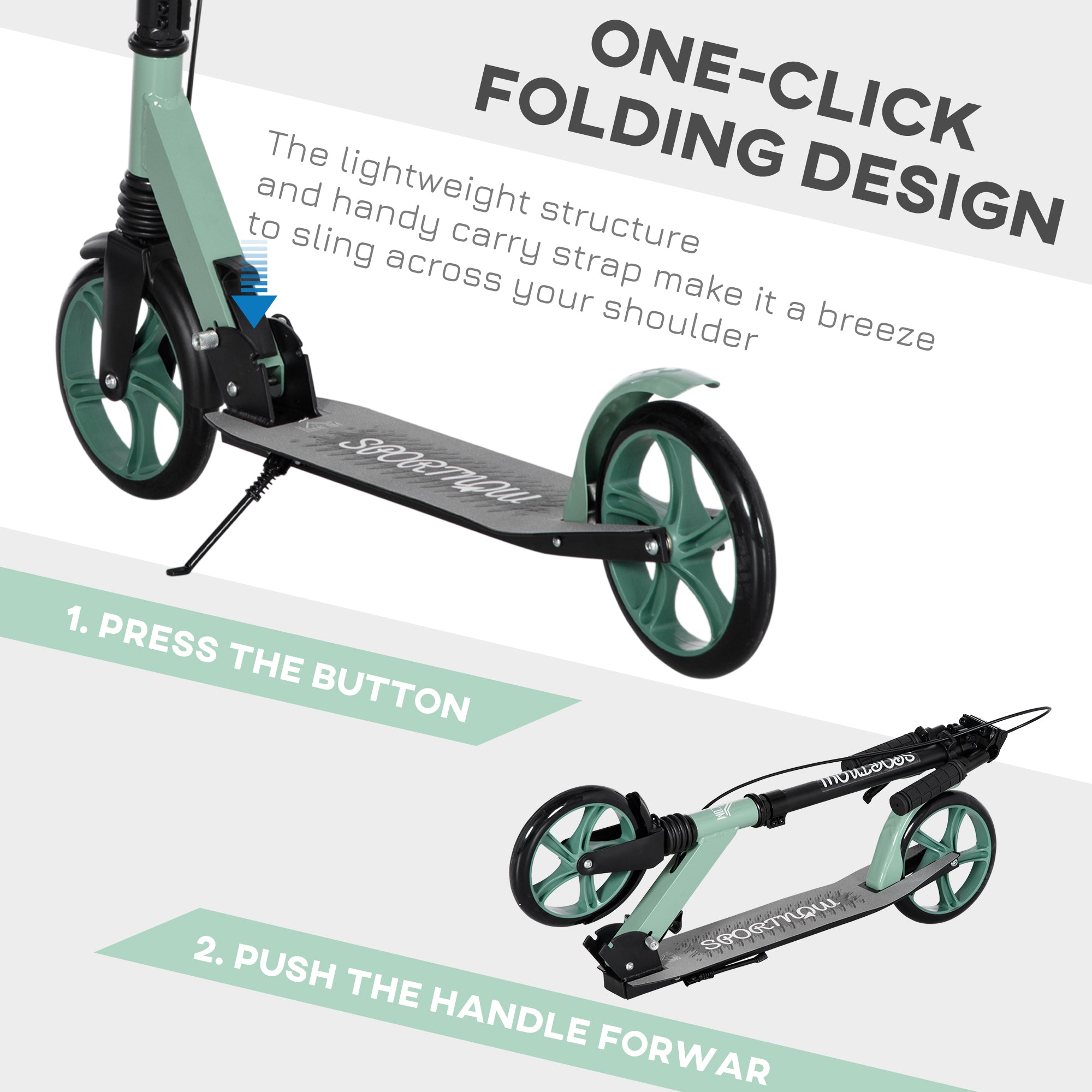 Kozy One-click Folding Kick Scooter for 14+ w/ Adjustable Handlebar, Push Scooter with Kickstand, Dual Brake System, Shock Absorber, 200mm Wheels & ABEC-9 Bearings