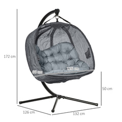 Kozy Double Hanging Egg Chair 2 Seaters Texteline Swing Hammock Chair with Stand, Cushion and Folding Design, for Indoor and Outdoor, Grey