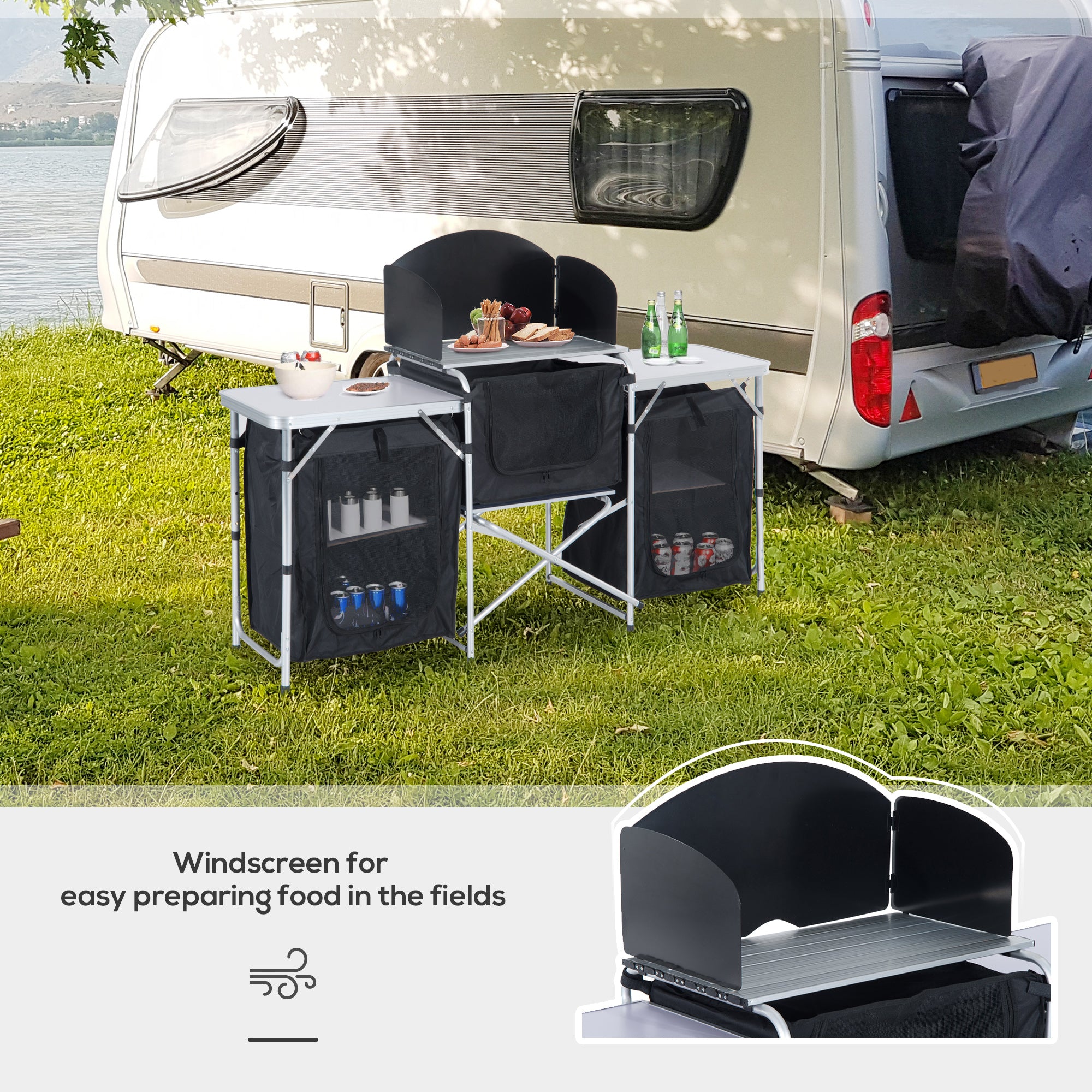 Kozy Multi-Storage Portable Camping Kitchen, with Heat-Resistant Tabletops and Bag