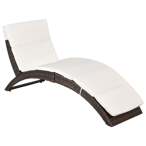 Outdoor Foldable PE Sun Lounger with Soft Padded Cushion, Ergonomic Curved Design Sun Bed for Garden, Balcony, Garden