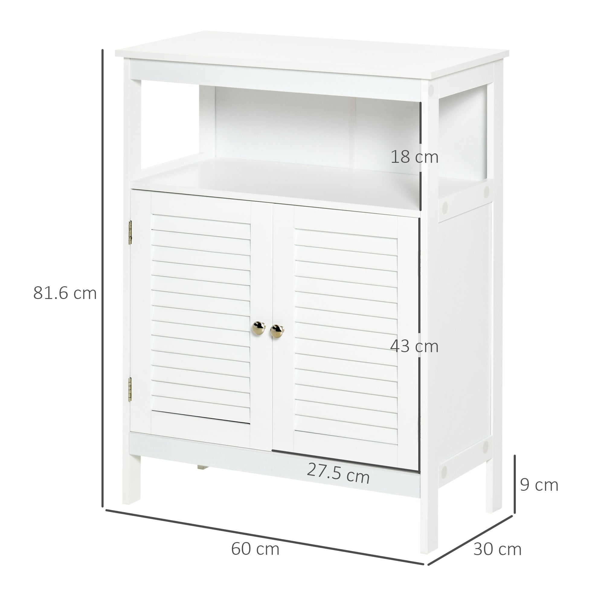 Kleankin Wooden Freestanding Bathroom Cupboard, Double Shutter Door Storage Cabinet Organizer, White