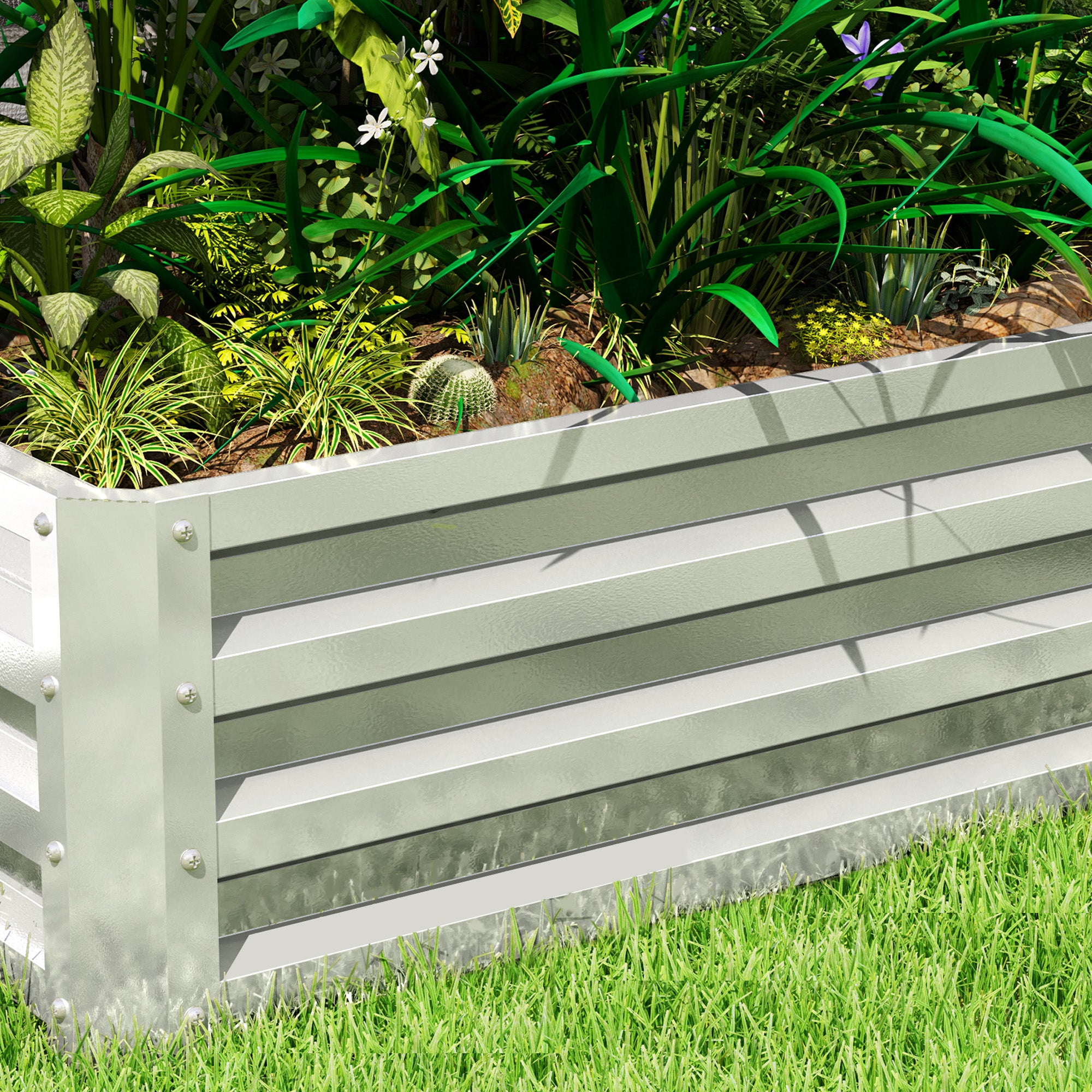 Kozy - Raised Beds for Garden, Galvanized Outdoor Planters, for Herbs and Vegetables, Use for Patio, Backyard, Balcony, Silver
