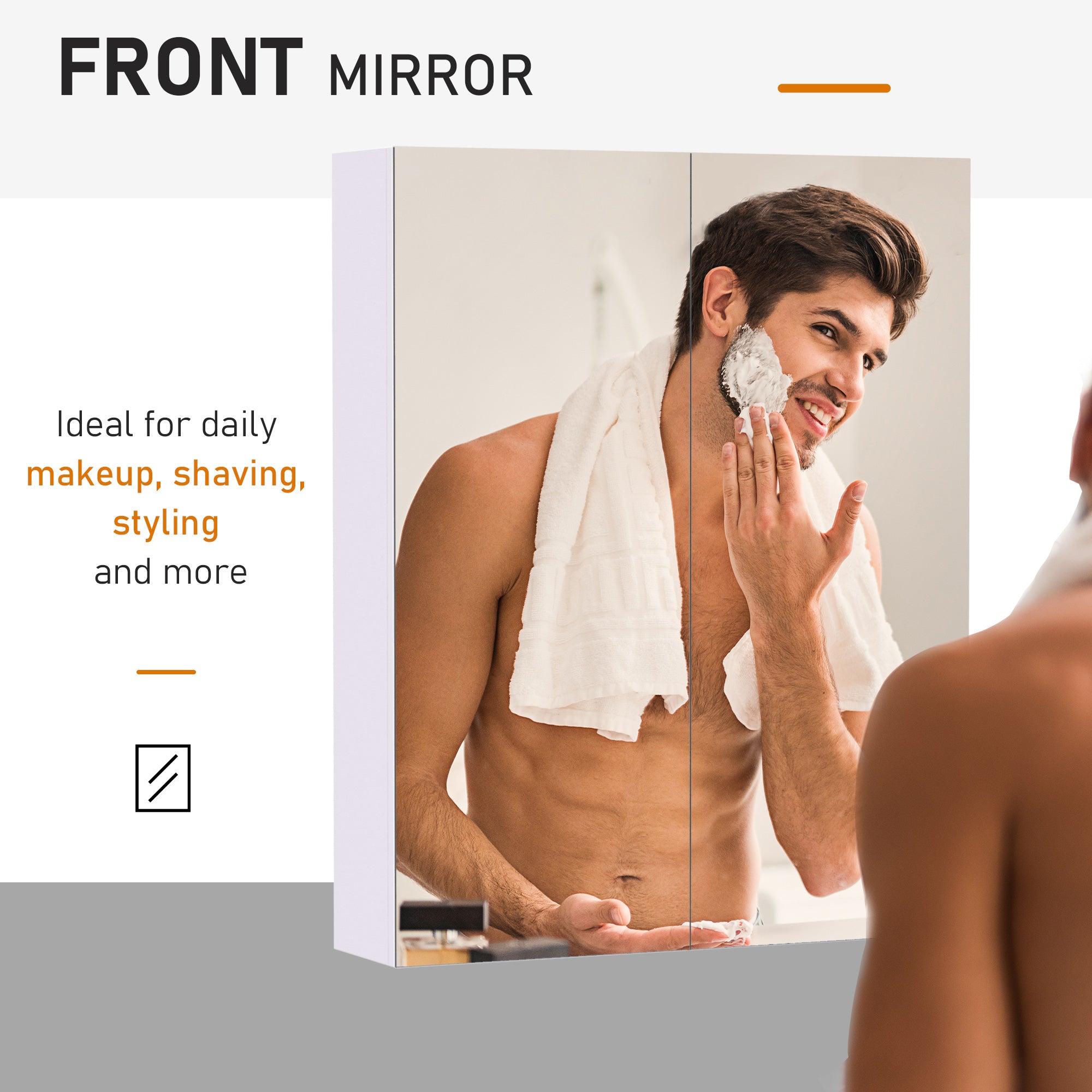 Kozy Mirror Cabinet, Wall Mount Bathroom Storage Cabinet with Adjustable Shelf, Double Door Cupboard, 60 x 15 x 75 cm, White