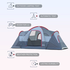 Kozy Fibreglass & Steel Frame 5/6 Person Lightweight Camping Tent Blue