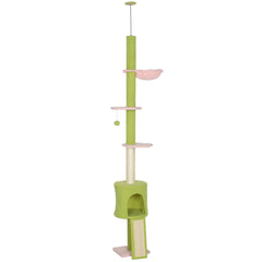 Kozy - 220-240 cm Floor to Ceiling Cat Tree Adjustable Height with Hammock, Condo, Scratching Posts, Green