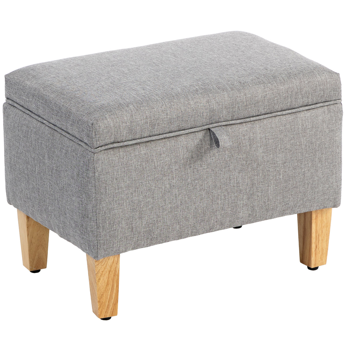 Kozy - 16L Linen Storage Ottoman Padded Footstool with Rubberwood Legs for Storage Box, Bed End, Shoe Bench, Seating, Light Grey