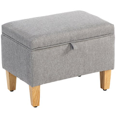 Kozy - 16L Linen Storage Ottoman Padded Footstool with Rubberwood Legs for Storage Box, Bed End, Shoe Bench, Seating, Light Grey