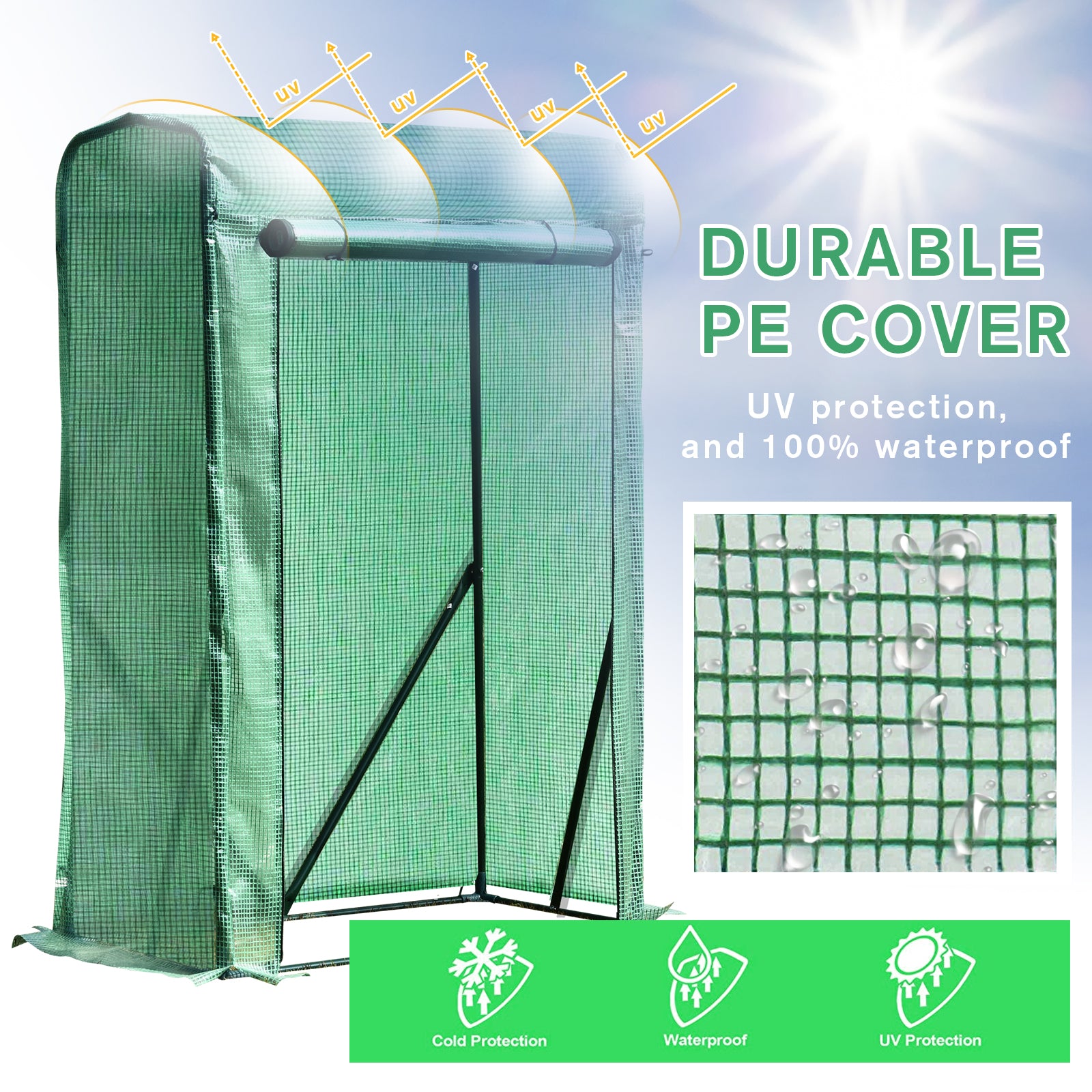 Outsunny Outdoor PE Greenhouse Steel Frame Plant Cover with Zipper 100L x 50W x 150HCM