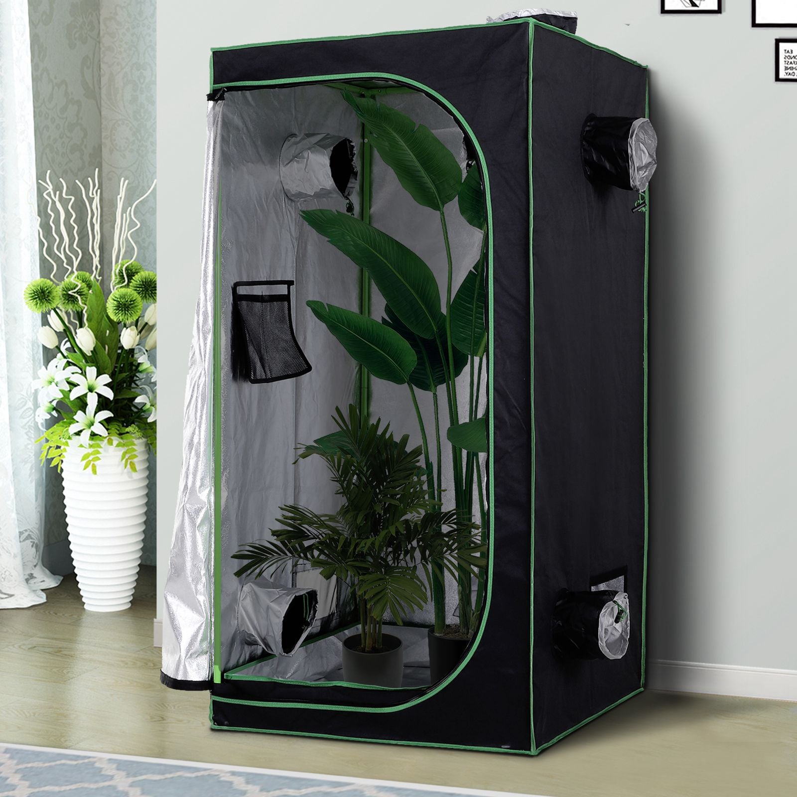 Kozy Grow Tent Reflective Mylar Hydroponic with Adjustable Vents and Floor Tray for Indoor Plant Growing, 80 x 80 x 160 cm (31.5" x 31.5" x 63")