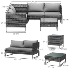 Kozy 4pc Garden Rattan Wicker Outdoor Furniture Patio Corner Sofa Love Seat and Table Set  with Cushions Side Desk Storage, Mixed Grey