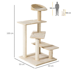 PawHut Beige Cat Tree, Kitten Scratching Post, Sisal Climbing Tower, Activity Centre, Sturdy