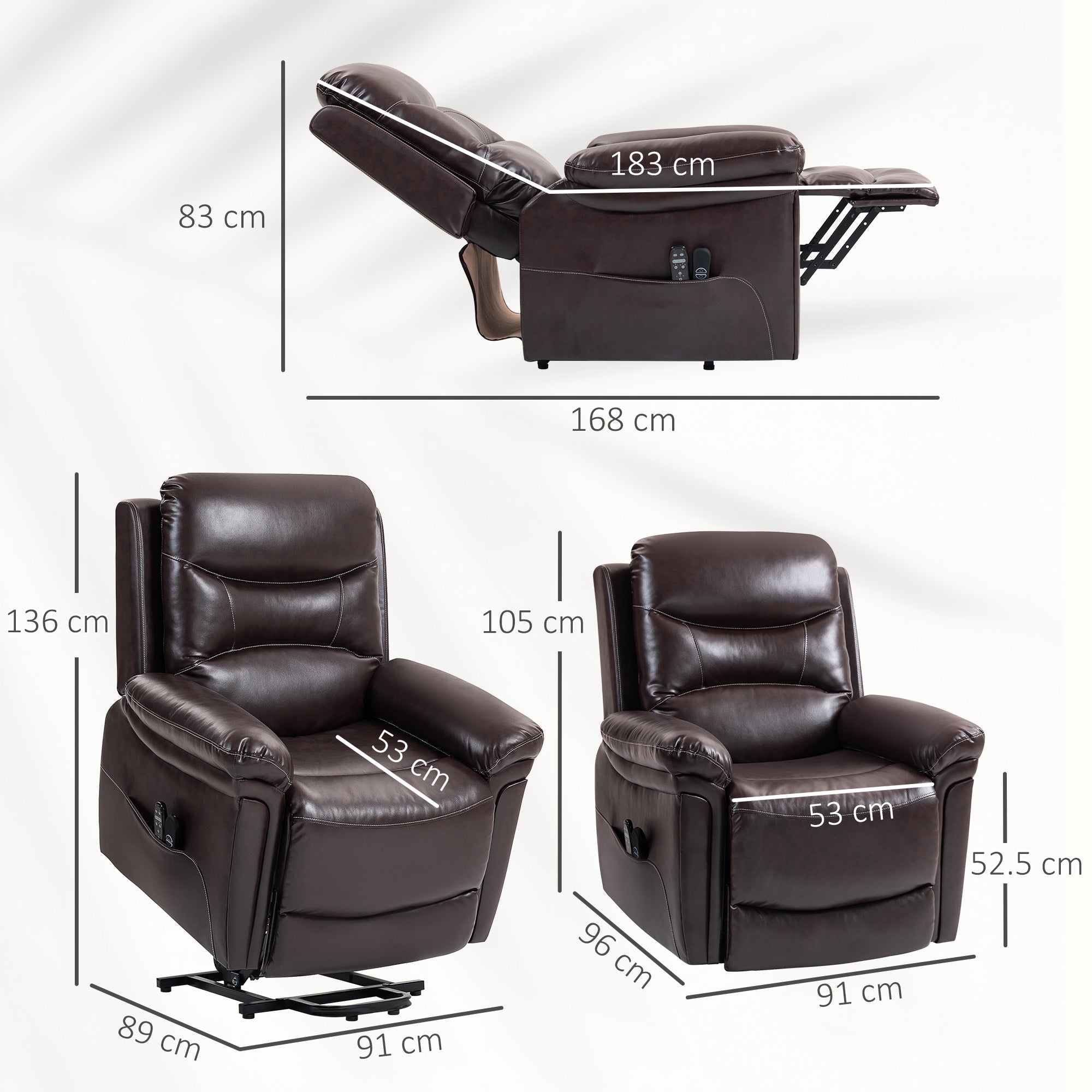 Kozy - Power Lift Recliner Chair with Vibration Massage, Heat, USB - Brown